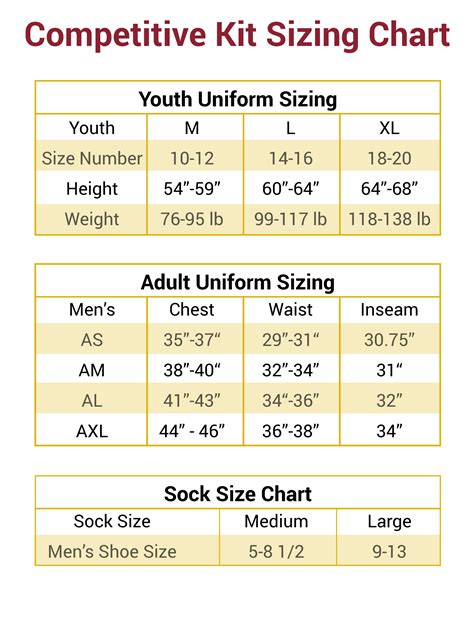 youth soccer uniform size chart.